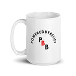 White PoweredByBelief mug